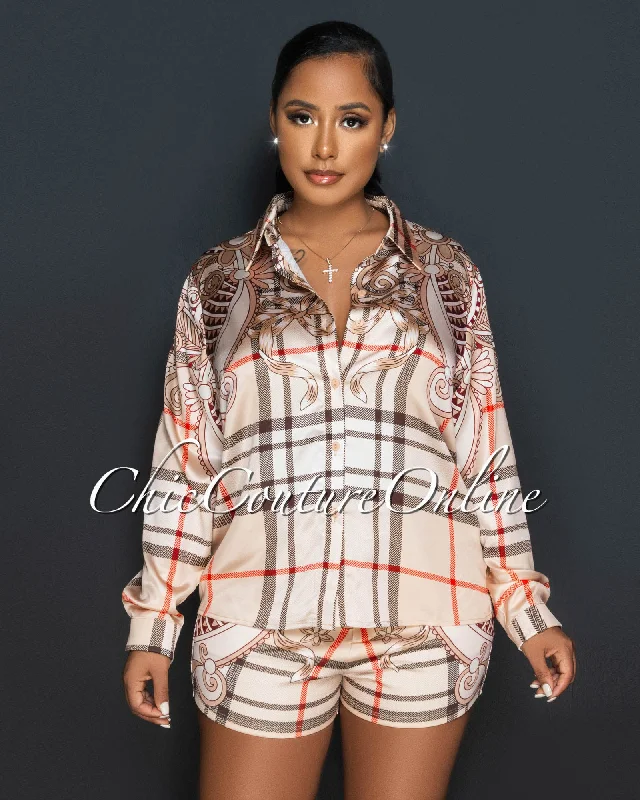 bethany-nude-plaid-print-silky-shirt-shorts-set