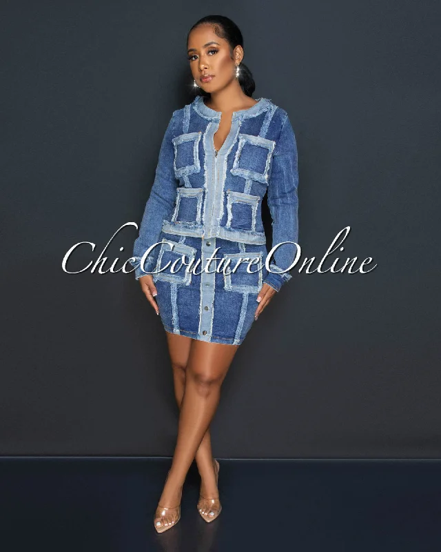 Nahomi Medium Denim Jacket & Skirt Set