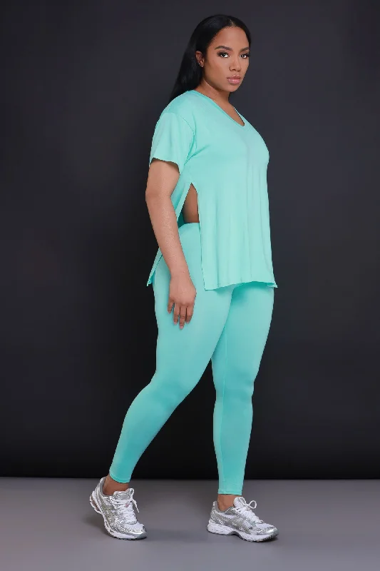 open-mind-side-slit-short-sleeve-legging-set-turquoise-blue