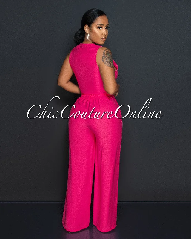 orene-fuchsia-buttons-crop-top-wide-pants-set