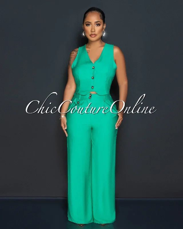 orene-green-buttons-crop-top-wide-pants-set