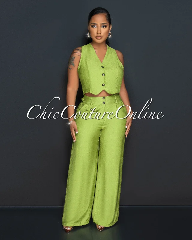 orene-lime-green-buttons-crop-top-wide-pants-set