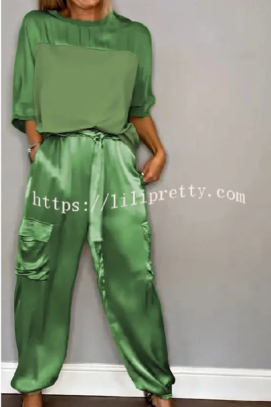 solid-color-mercerized-half-sleeve-top-and-casual-pocket-pants-set