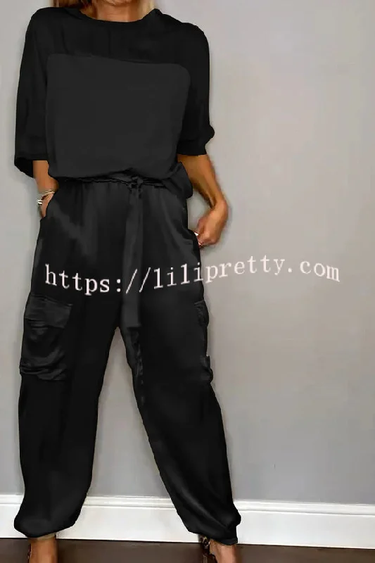 solid-color-mercerized-half-sleeve-top-and-casual-pocket-pants-set