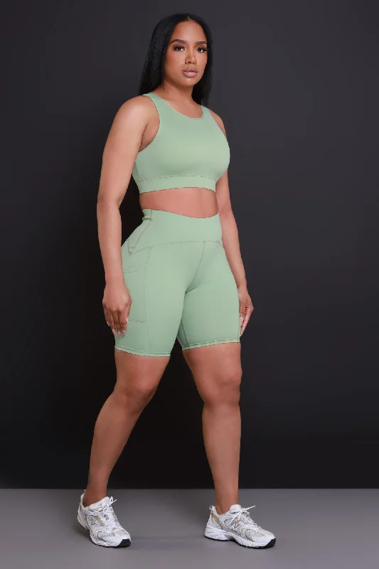 Tone Up NUW Cropped Biker Short Set - Pistachio