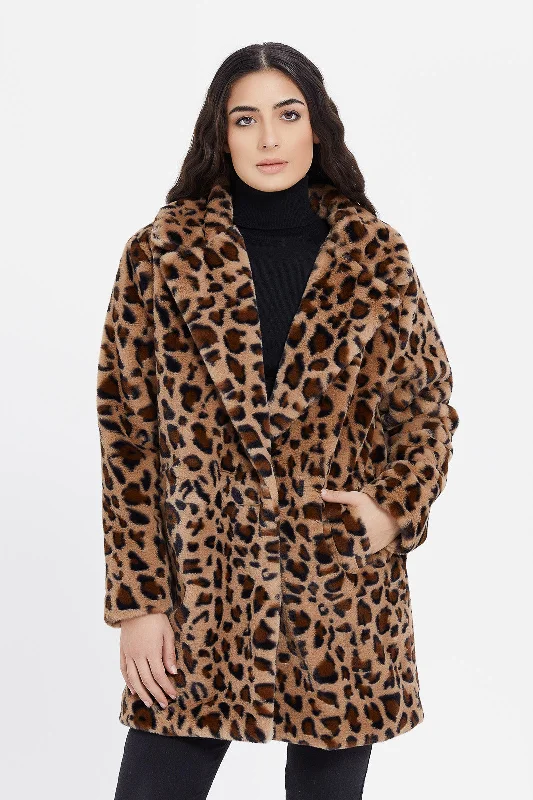 Women Printed Faux Fur Coat