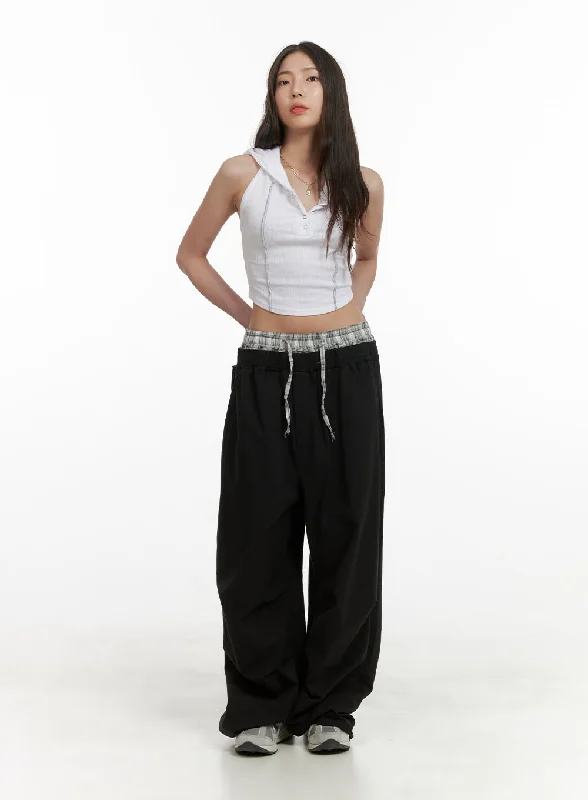 Checked Shorts Layered Wide Leg Trousers CY416