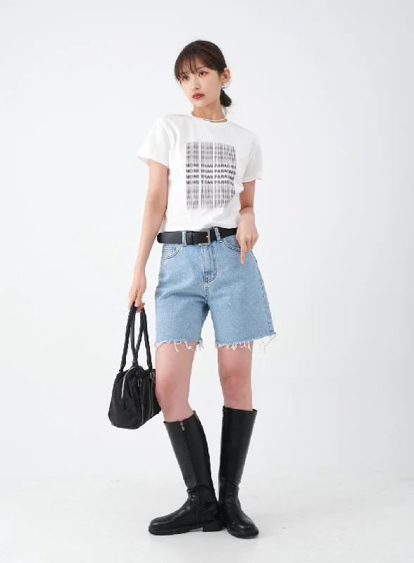 Raw Hem Long Denim Shorts CA29