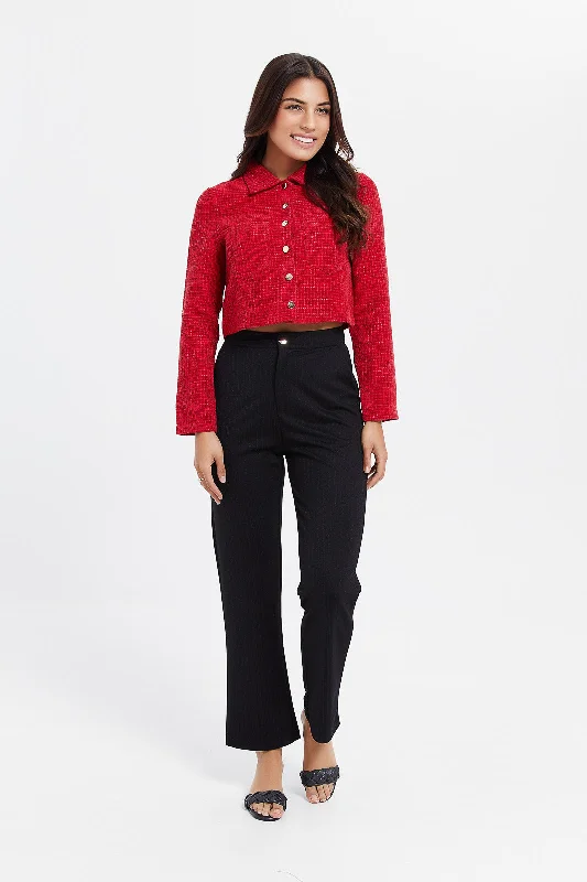 Women Red Cropped Jacket