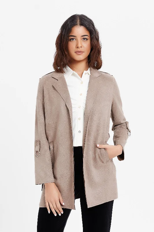 Women Taupe Plain Jacket