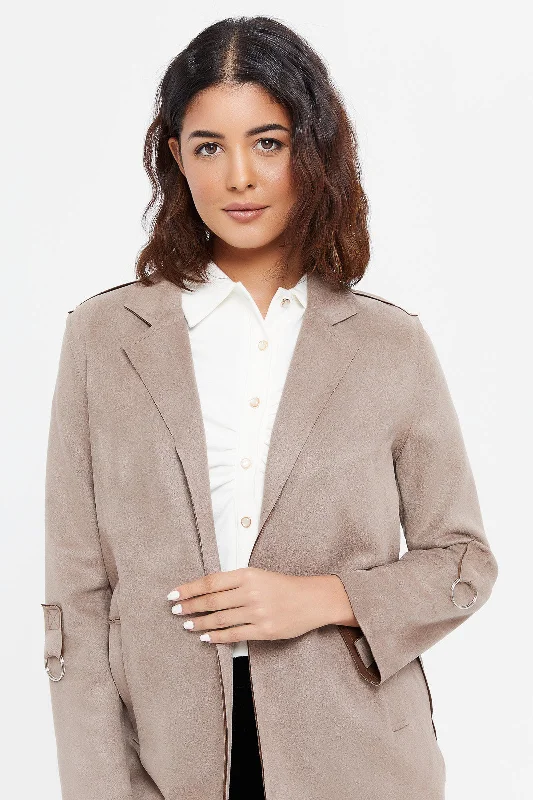 Women Taupe Plain Jacket