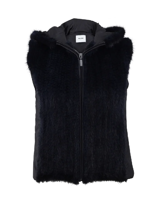 Zip Up Mink Hooded Vest