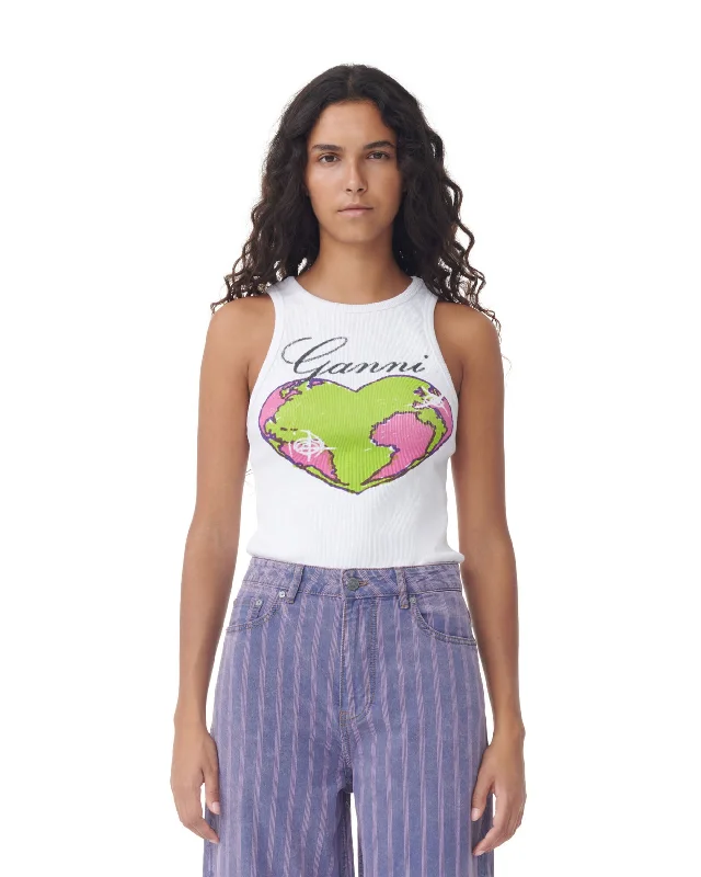 Graphic Rib Heart Tank Top - Bright White