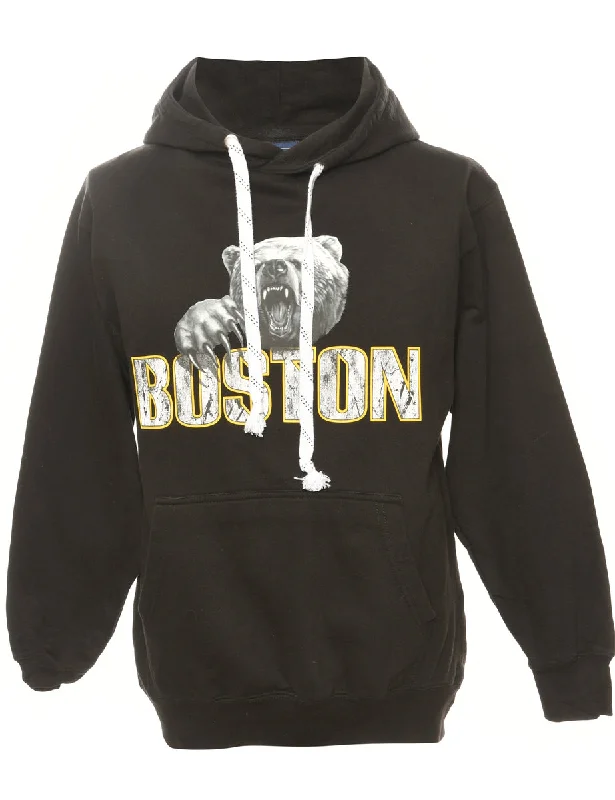 Black Boston Printed Hoodie - M