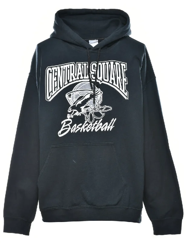 Black Hooded Sports Sweatshirt - L