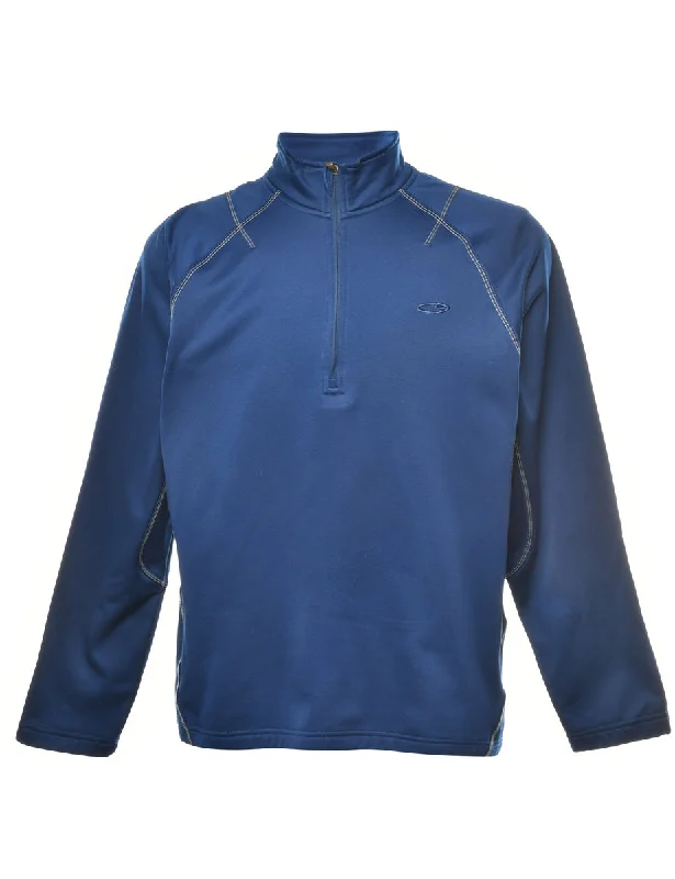 Champion Quarter Zip Blue Plain Sweatshirt - L