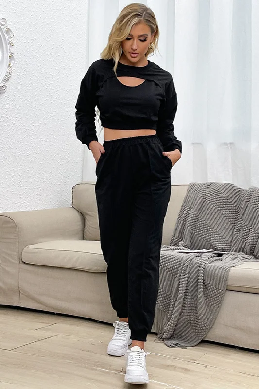 Cut Out Crop Top and Joggers Set +