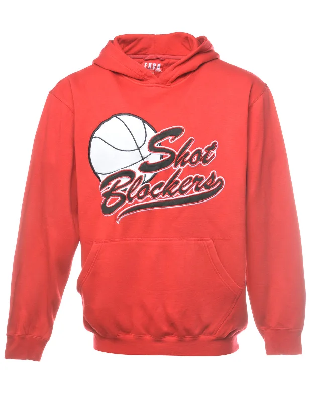 Shot Blockers Red Hooded Printed Sweatshirt - M