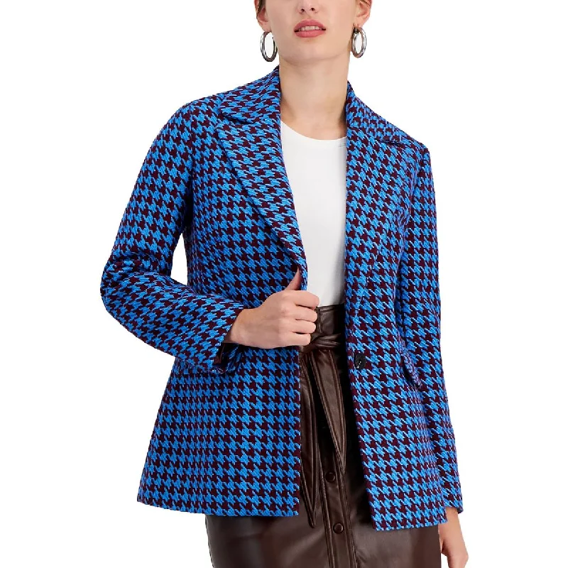 Avec Les Filles Womens Houndstooth Special Occasion One-Button Blazer