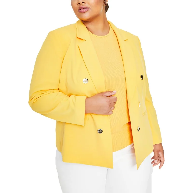 Bar III Womens Plus Button Detail Business Open-Front Blazer