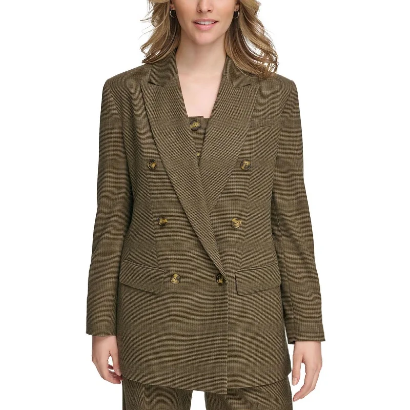 Calvin Klein Womens Houndstooth Business Double-Breasted Blazer