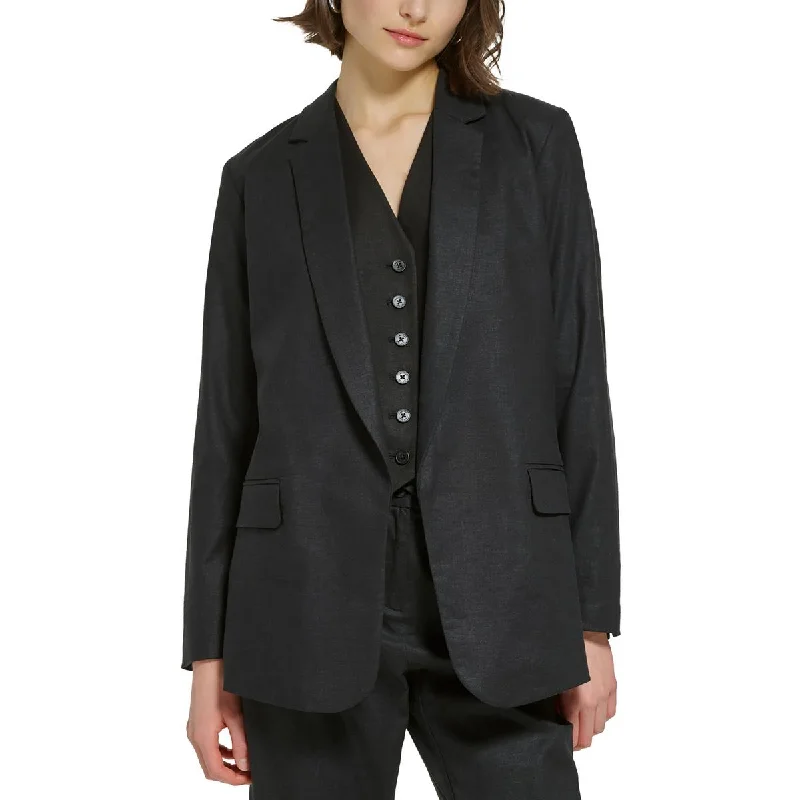 Calvin Klein Womens Petites Solid Linen Open-Front Blazer