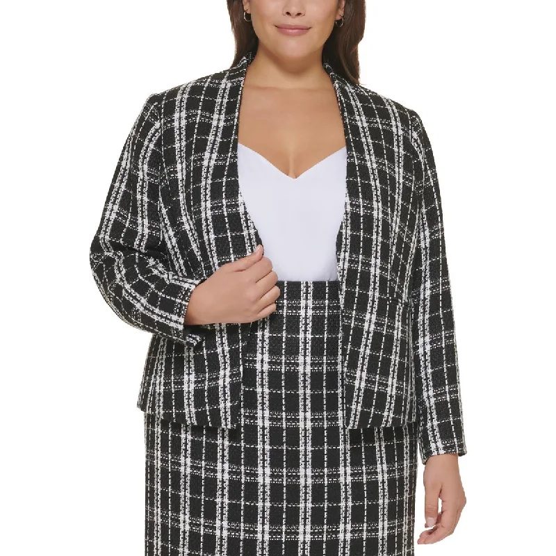 Calvin Klein Womens Plus Collarless Suit Separate Open-Front Blazer