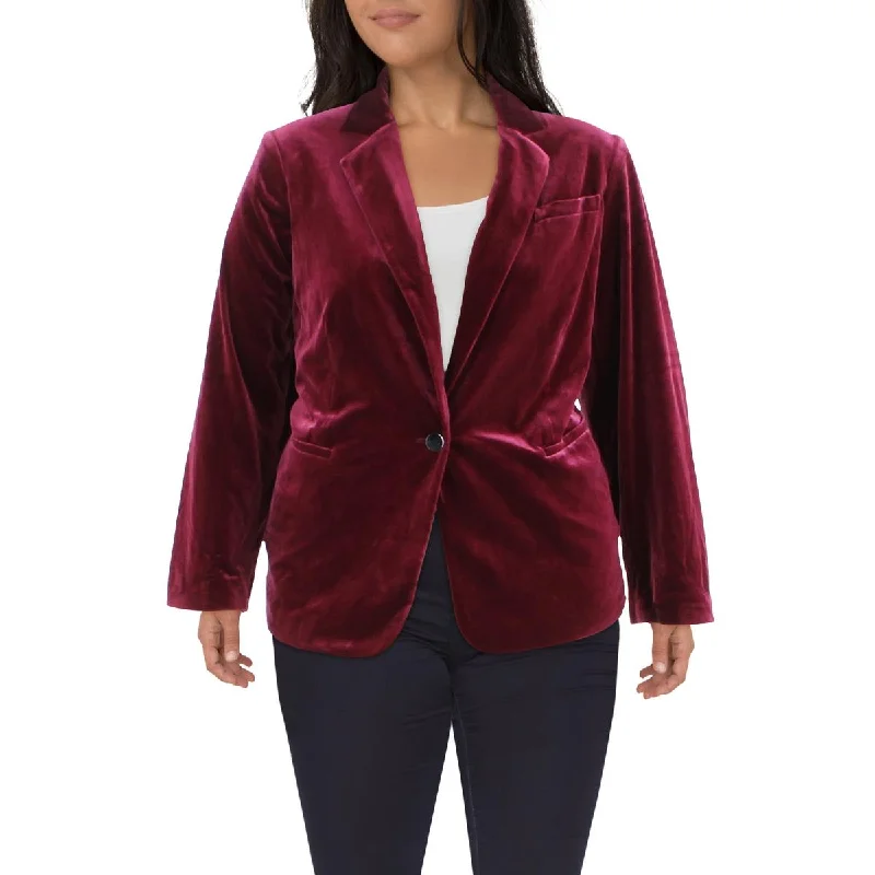 Calvin Klein Womens Plus Velvet Dressy One-Button Blazer