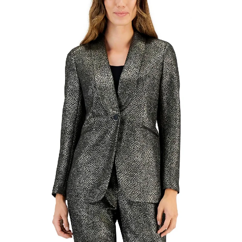 Kasper Womens Metallic Suit Separate One-Button Blazer