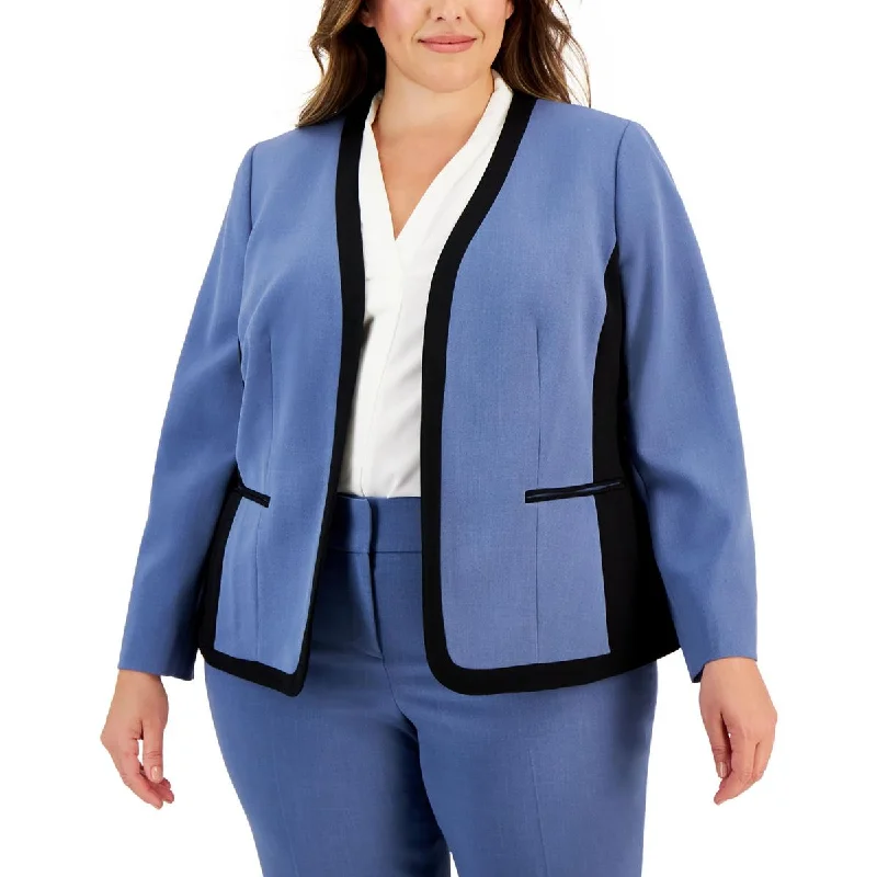 Kasper Womens Plus Colorblock Business Open-Front Blazer