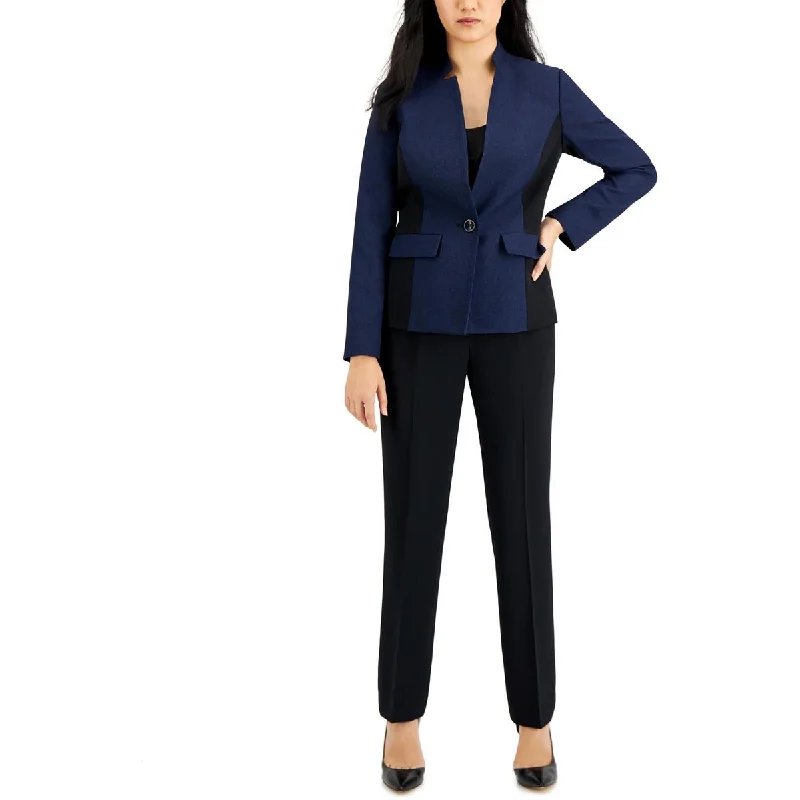 Le Suit Womens Knit Long Sleeves One-Button Blazer