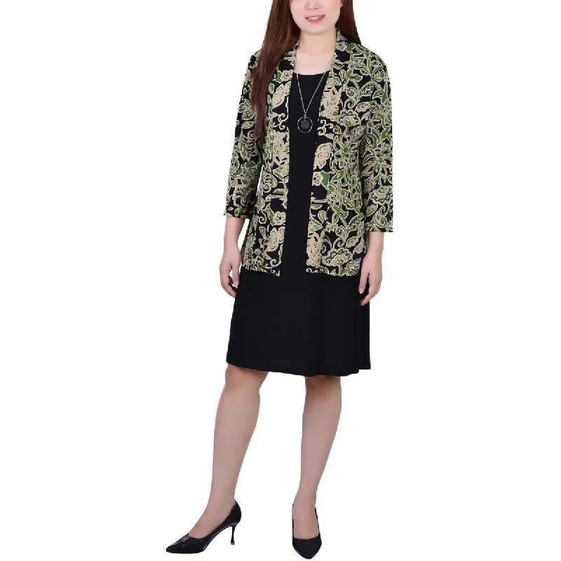 NY Collection Womens Petites Knit Printed Open-Front Blazer