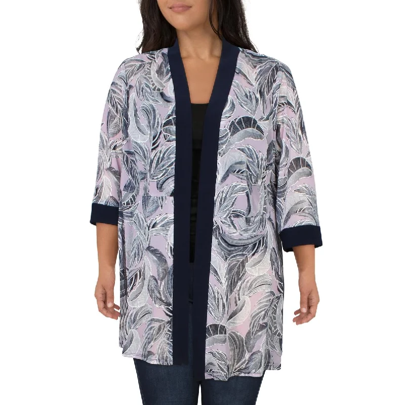 R&M Richards Womens Plus Printed Open Front Duster Blazer