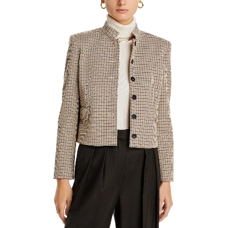 Theory Womens Riding Houndstooth Work Wear Collarless Blazer