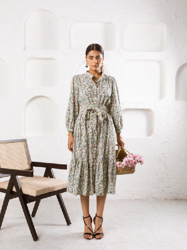 Abbey Garden Dress- Hand Block Printed Midi Dress