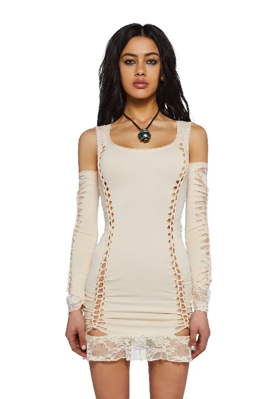 Alternative Spells Mini Dress & Gloves Set-Off White