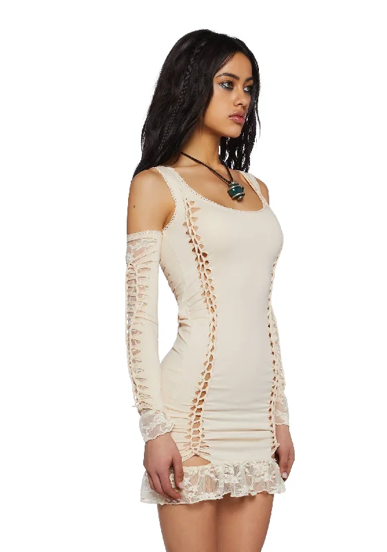 Alternative Spells Mini Dress & Gloves Set-Off White