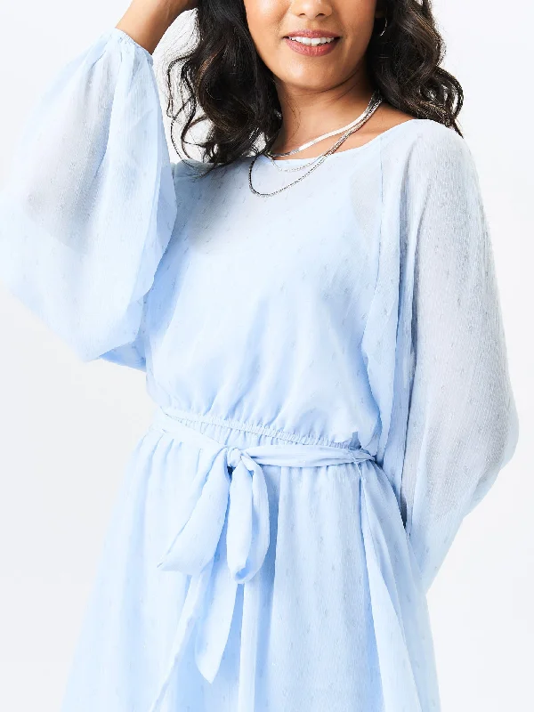 Blue Long Sleeve Chiffon Foil Mini Dress