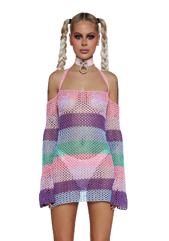 Funday Vibes Crochet Mini Dress - Pastel