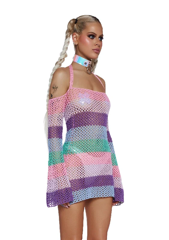 Funday Vibes Crochet Mini Dress - Pastel