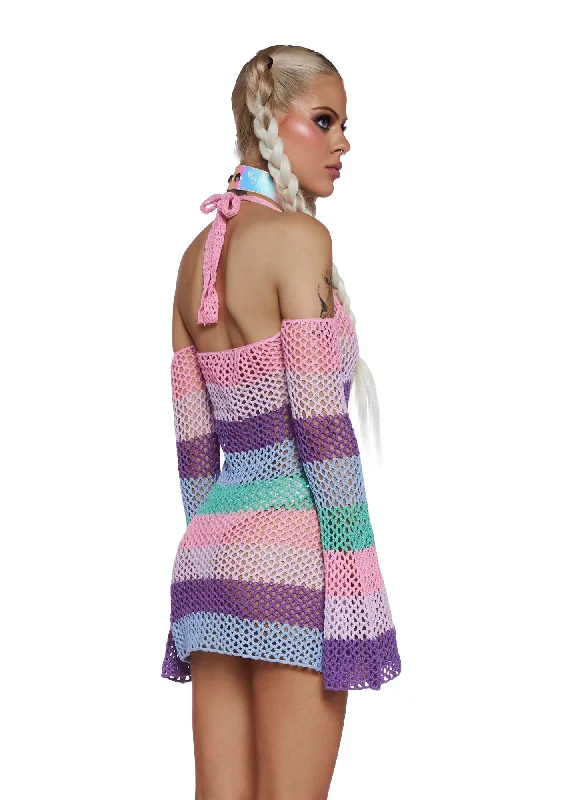 Funday Vibes Crochet Mini Dress - Pastel