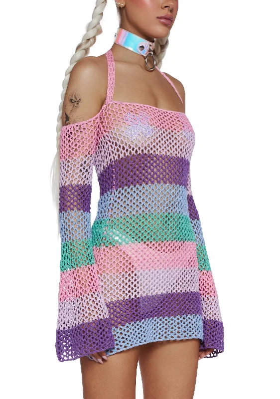 Funday Vibes Crochet Mini Dress - Pastel