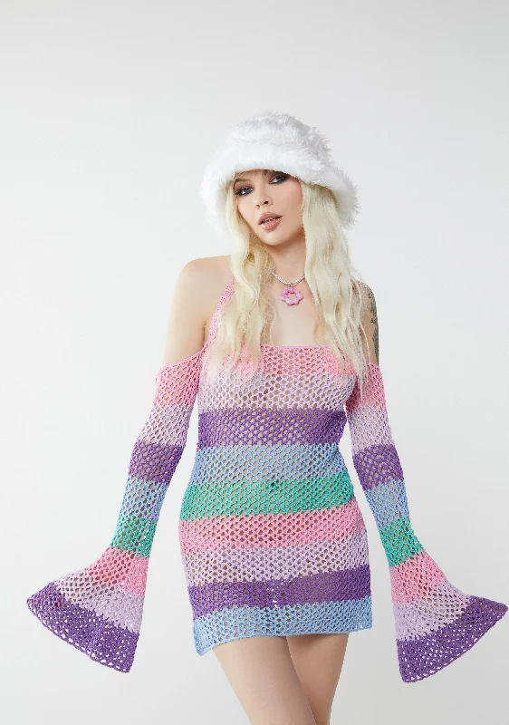 Funday Vibes Crochet Mini Dress - Pastel