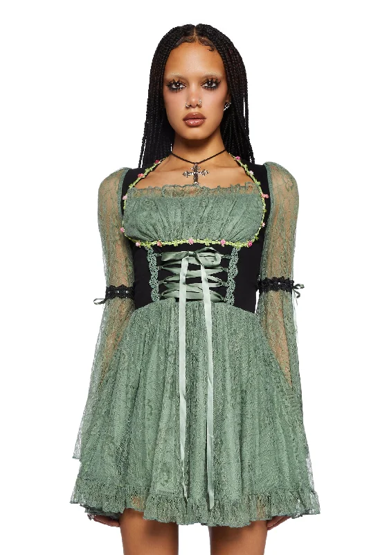 Myths N' Legends Mini Dress - Green Lace