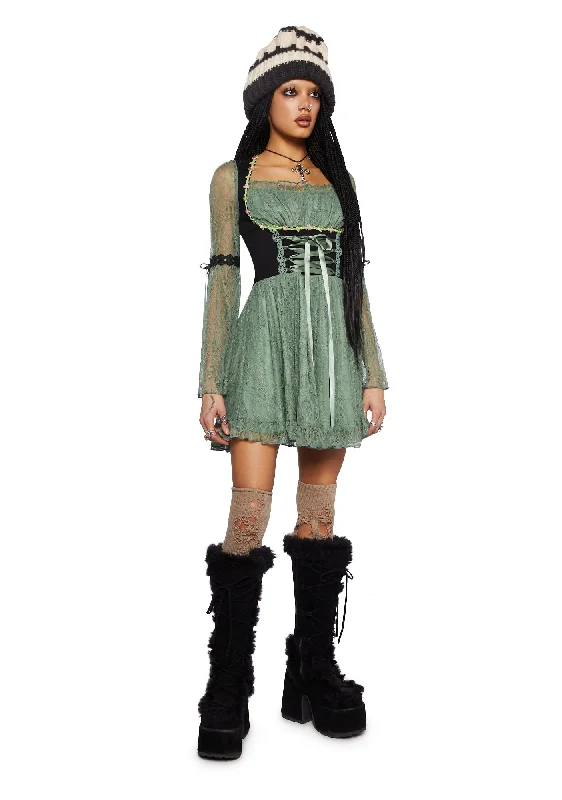 Myths N' Legends Mini Dress - Green Lace