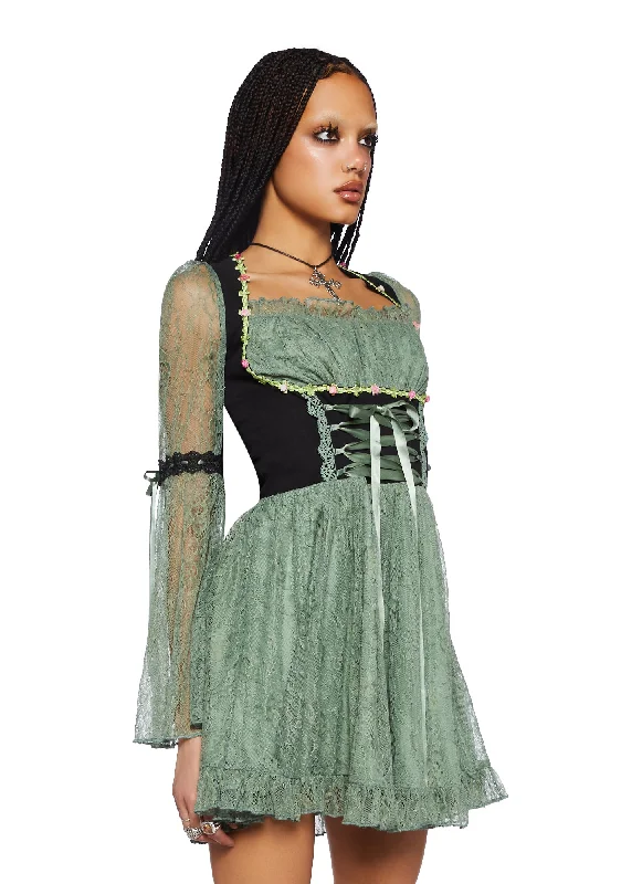 Myths N' Legends Mini Dress - Green Lace