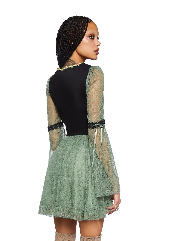 Myths N' Legends Mini Dress - Green Lace