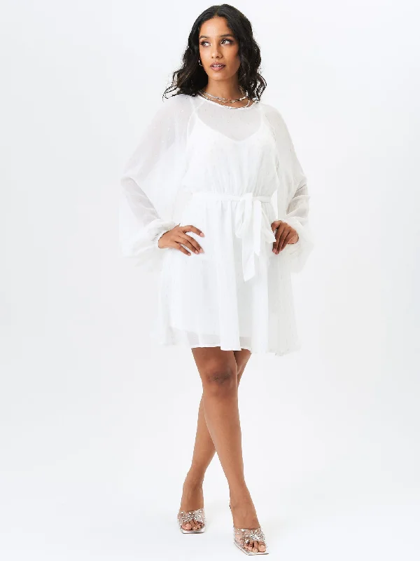 Ivory Long Sleeve Chiffon Foil Mini Dress