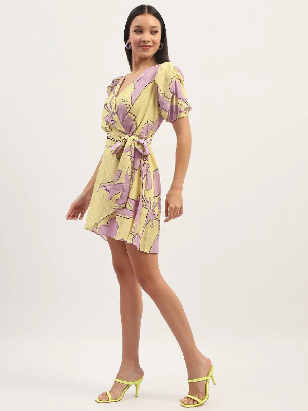 Madame Shanaya Kapoor Floral Print Mini Wrap Dress