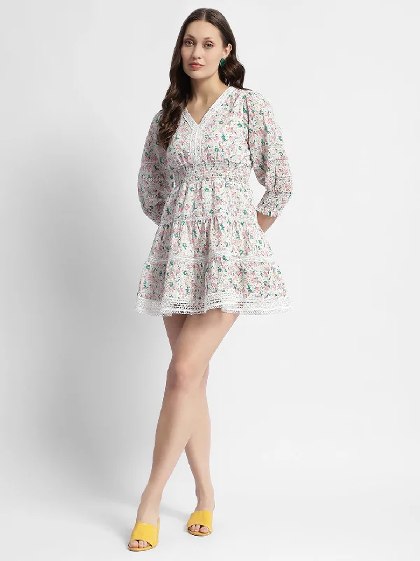 Madame Ditsy Floral Print V-Neck Mini Dress